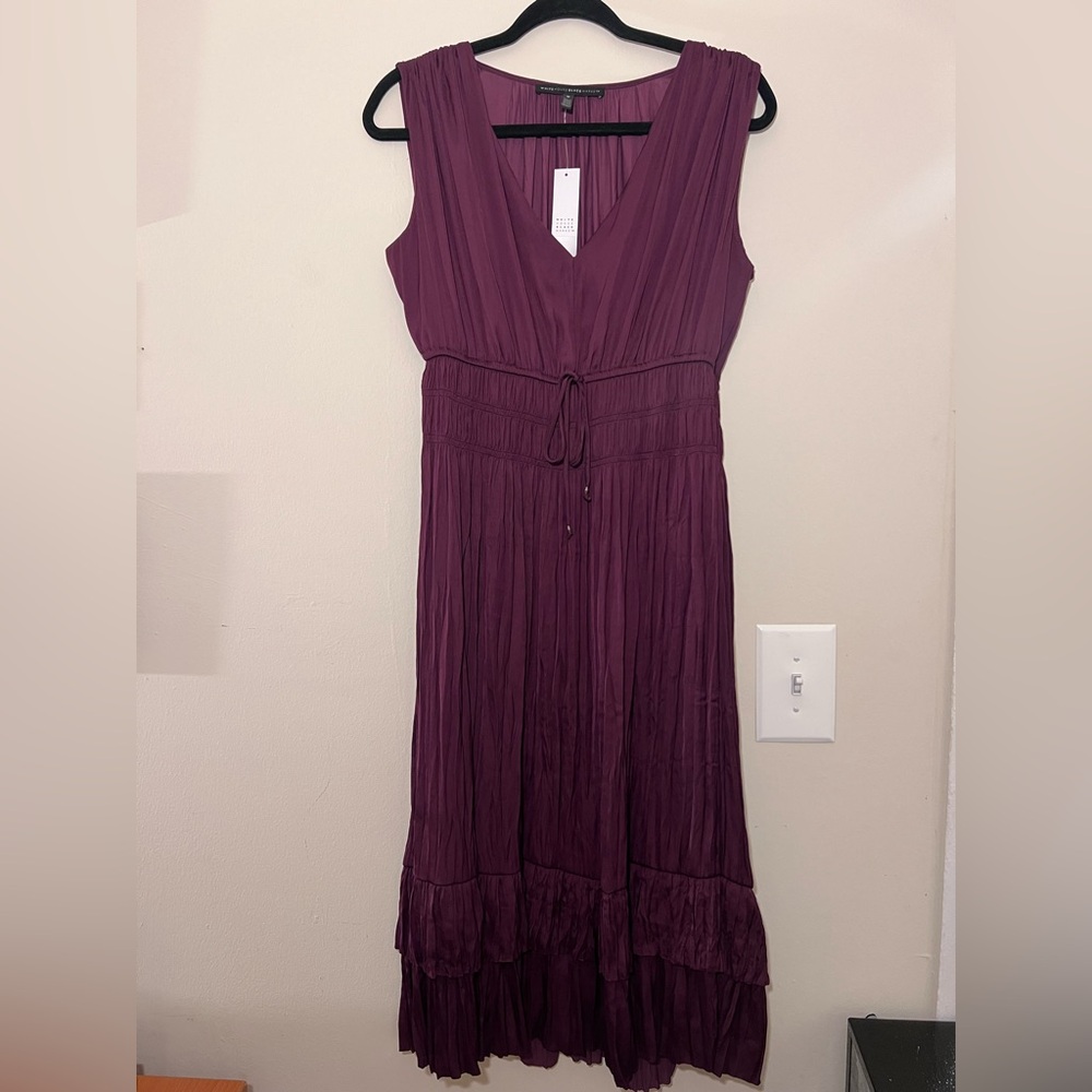 NEW White House Black Market | Elegant Plum Purple Sleeveless Pleated Midi Dress